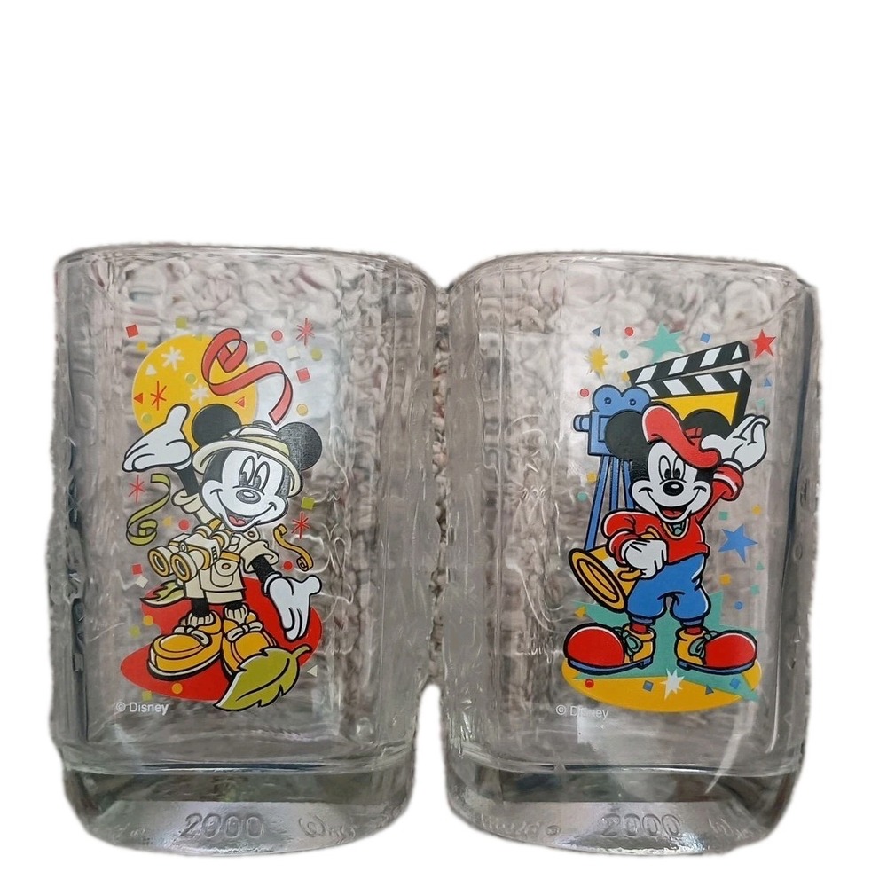 Lot of 2 Mickey Mouse McDonalds 2000 Walt Disney World Glasses Celebration